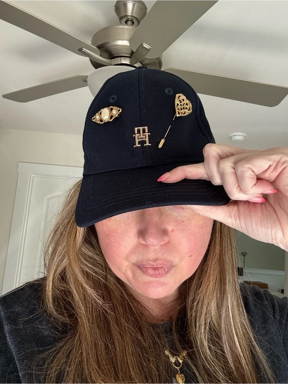 Navy Baseball Hat with Gold Pins